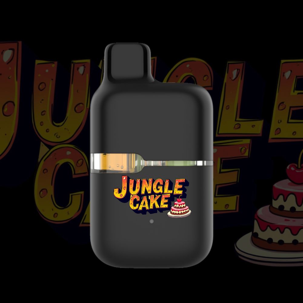 Jungle Cake vape pen with cake-themed logo on black background